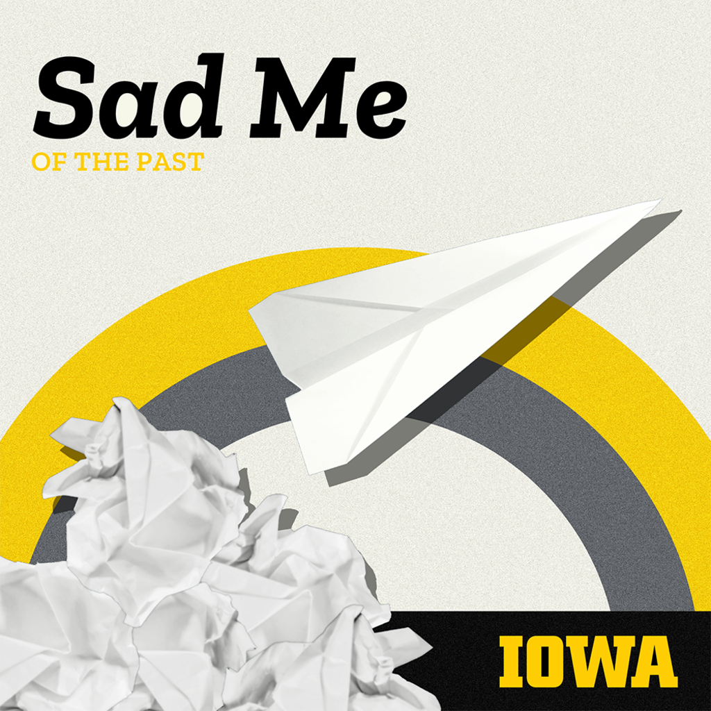 sad me of the past logo with paper airplane flying out of crumbled paper drafts