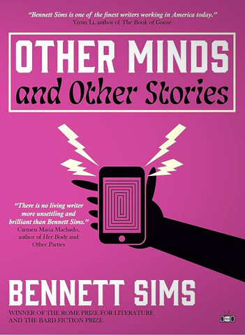 cover of other minds, with hot pink and a drawing of a mobile phone