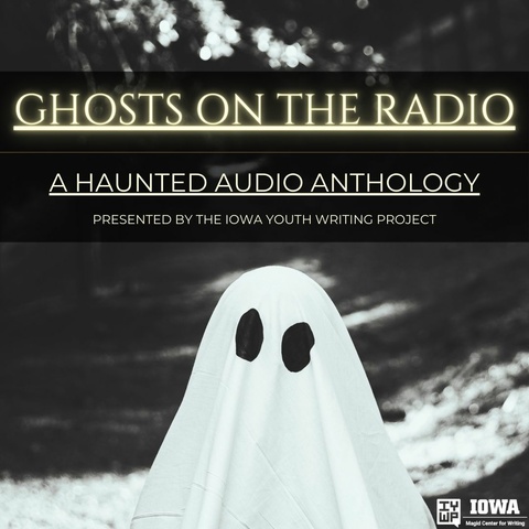 the ghost on the radio logo with spooky letters