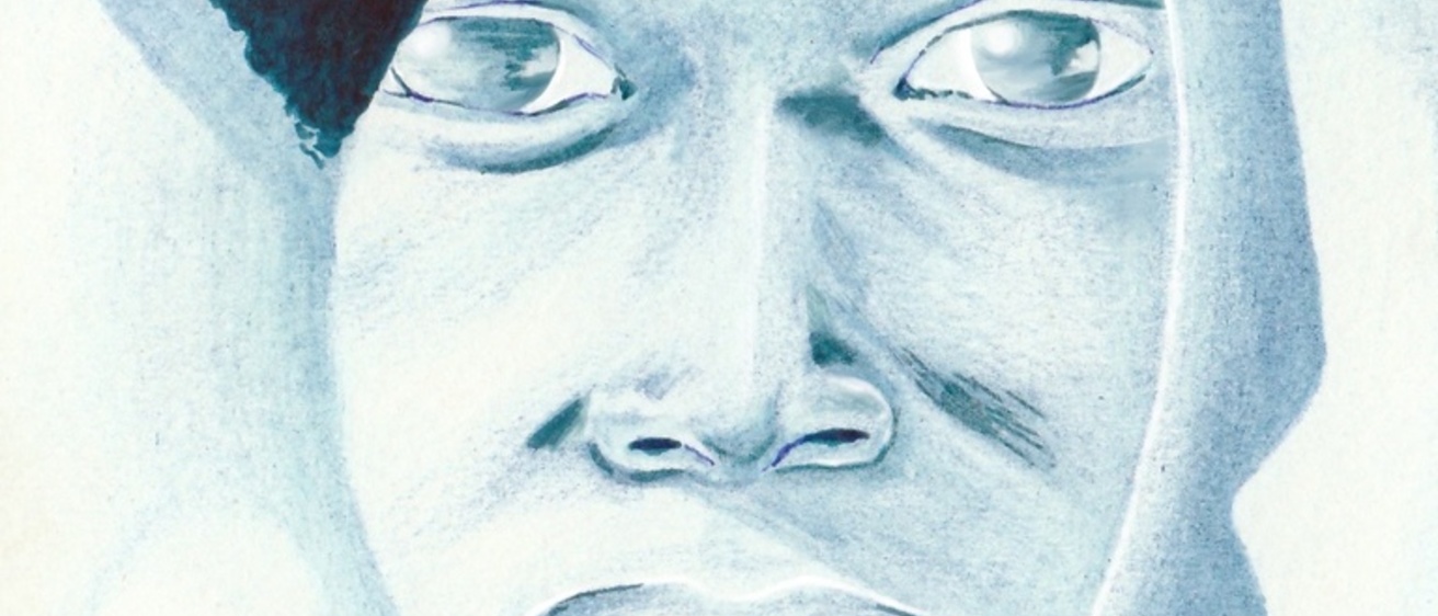 drawing of a woman's face in blue pencil