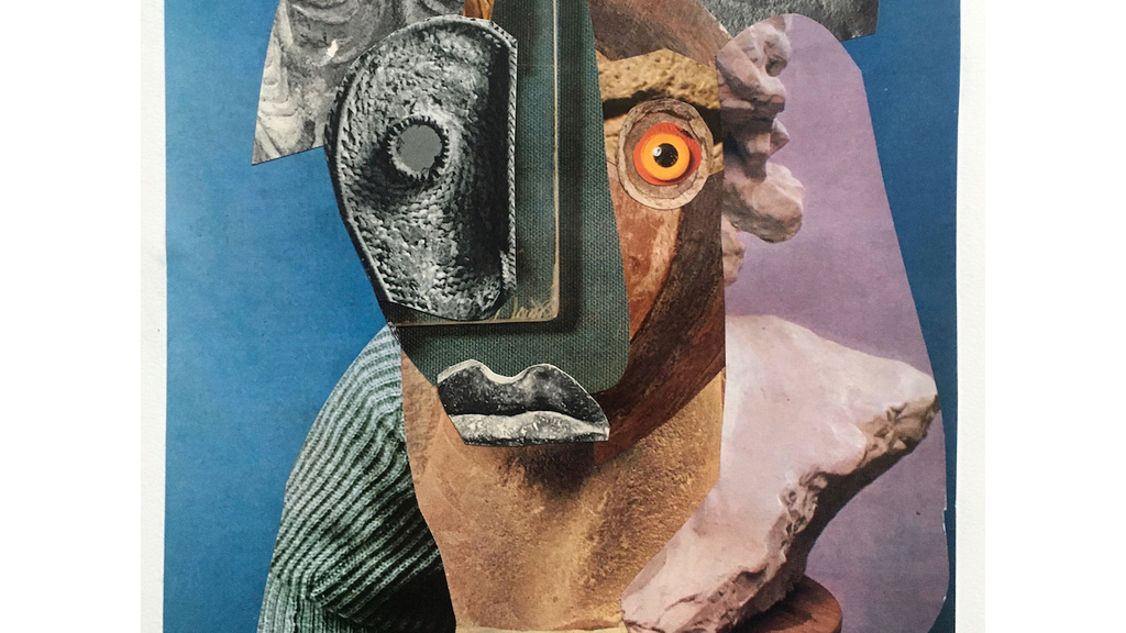 A collage of a bust.